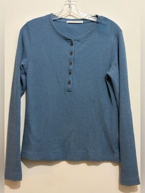 Peruvian Connection Blue Waffle Knit Henley Womens Sz Medium